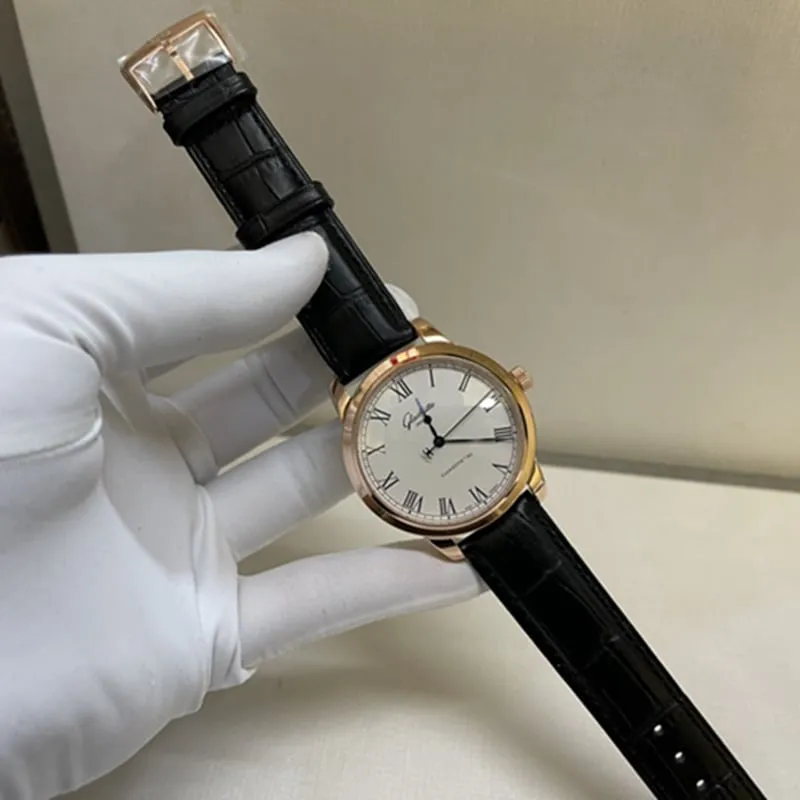 top-tier watch Glashütte Original original men's leather strap watch side view