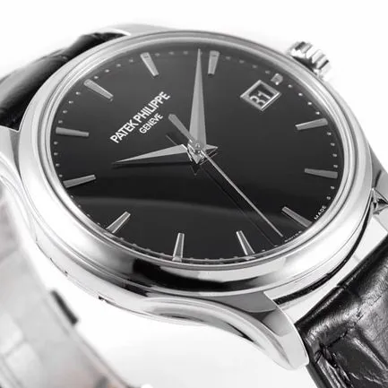ZF Factorytop-tier watch Patek Philippe men's black dial black belt classic series V3 version mechanical leather strap watch front view