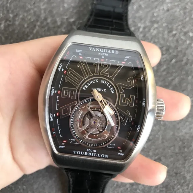 Top-tier watch Frank Muller men's black dial black belt V45 Pioneer series tourbillon mechanical leather strap watch bracelet picture