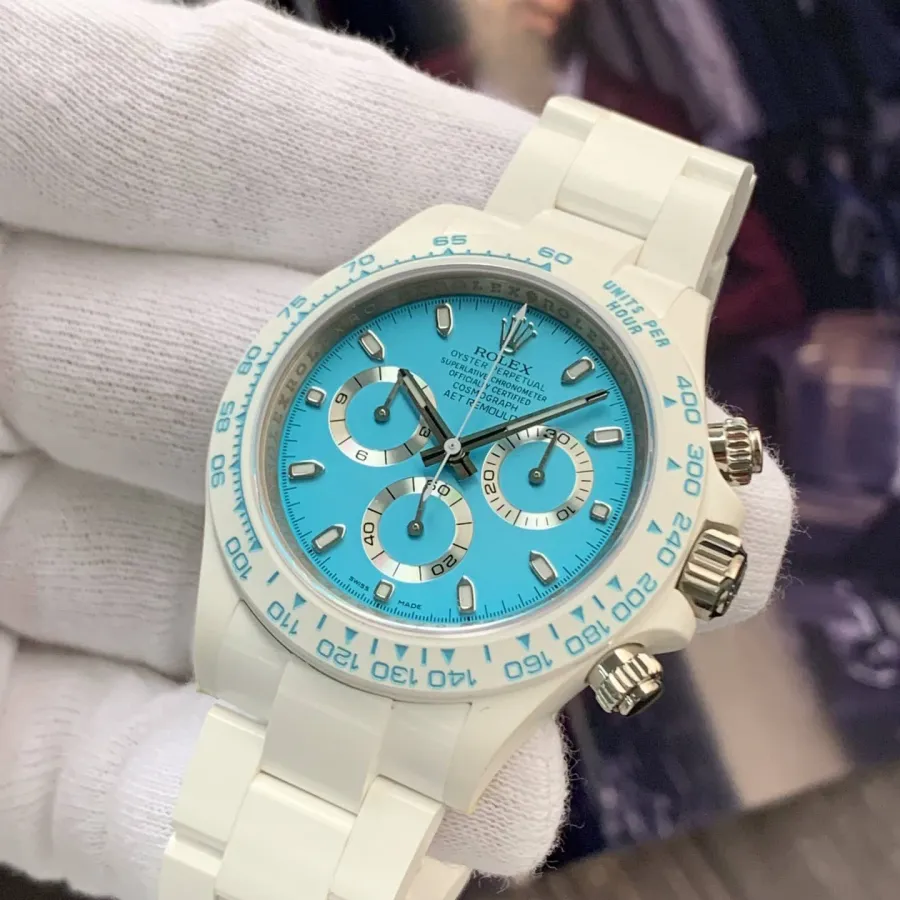 AET Factory Rolex Men's Daytonachronographtop-tier 1:1super watch blue dialceramic model side live photo