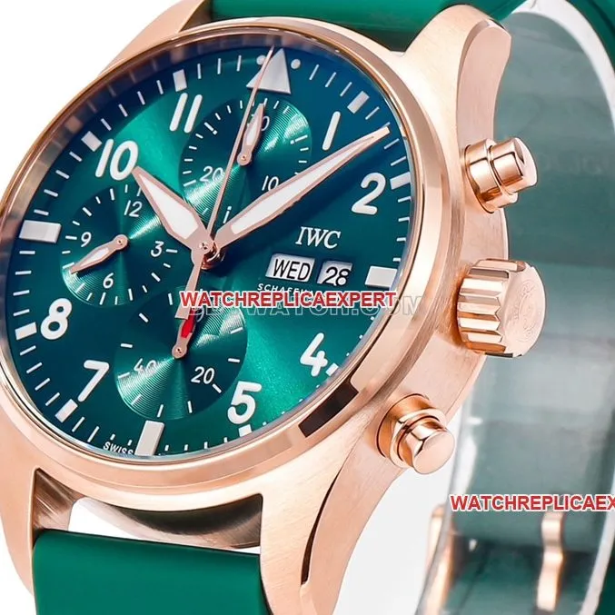 TW factory IWC pilot top-tier replicagreen dialrose gold rubber model IW388110caseback live photo