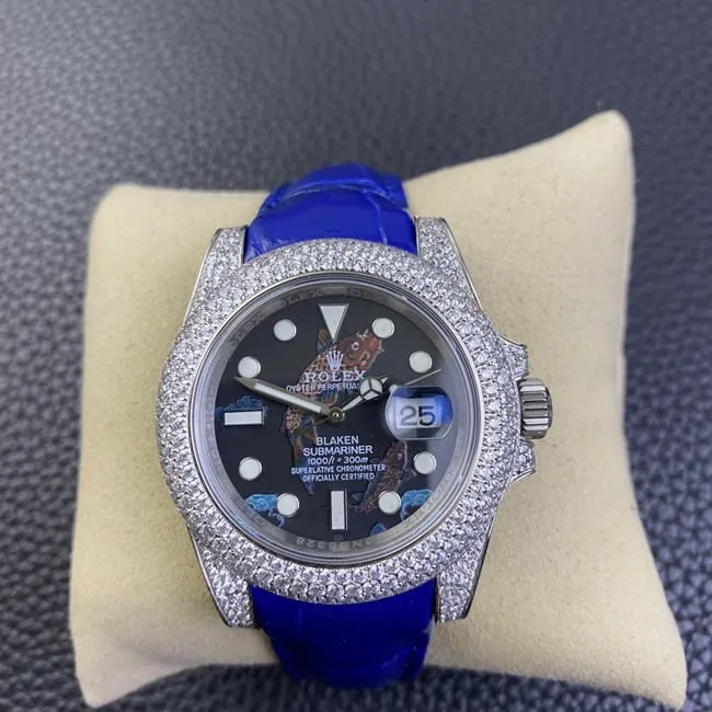 top-tier replicaRolexsuper watch Submariner series full automatic movement men's black dial blue belt side view