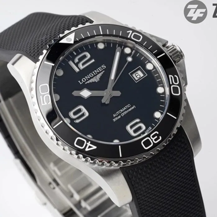 Top-tier watch Longines men's black dial Concas series leather strap watch clasp picture