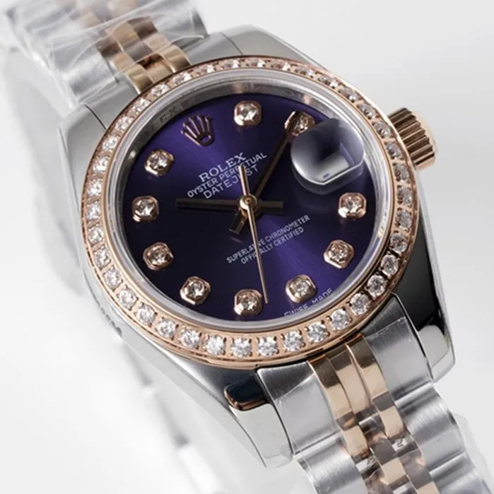 top-tier watch Rolex women's blue dialDatejuststeel bracelet watch bracelet picture
