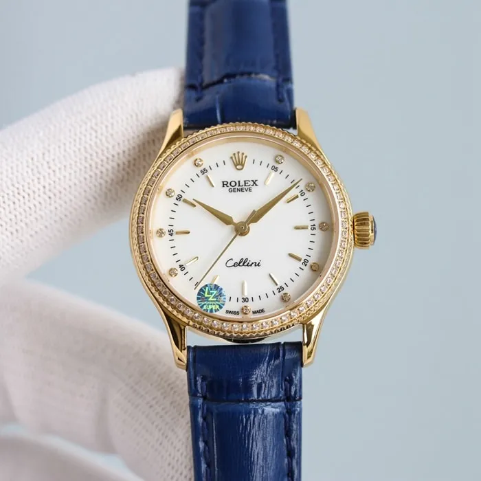 Top-tier watch Rolex women's black dial Cellini series leather strap watch back cover picture