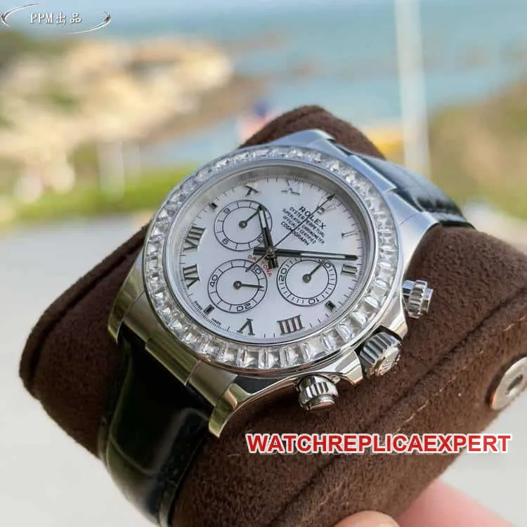 PPMRolexDaytona1:1super clonewhite dialdiamond bezel116519clasplive photos