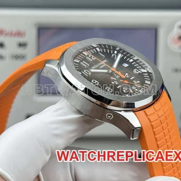1:1replica watch Patek PhilippeP1 factory grenade black dial mechanical orange rubber model 5968clasplive photos