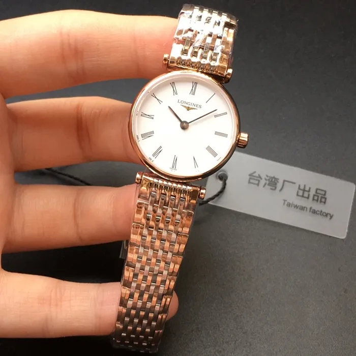 Top Longines women's rose gold with couple's watch, appearance from the side of the La Grande Classique quartz watch