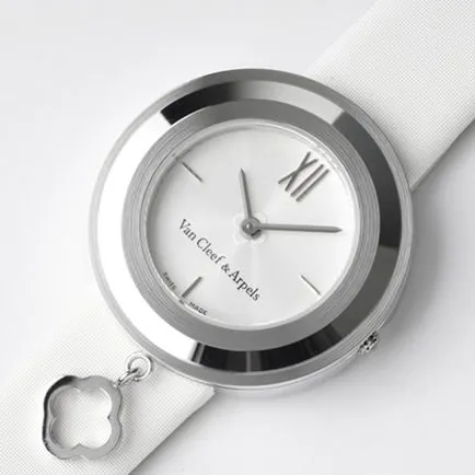 top-tier Van Cleef & Arpels women's white dial white leather strapCharms Goldleather strapquartz watch side view