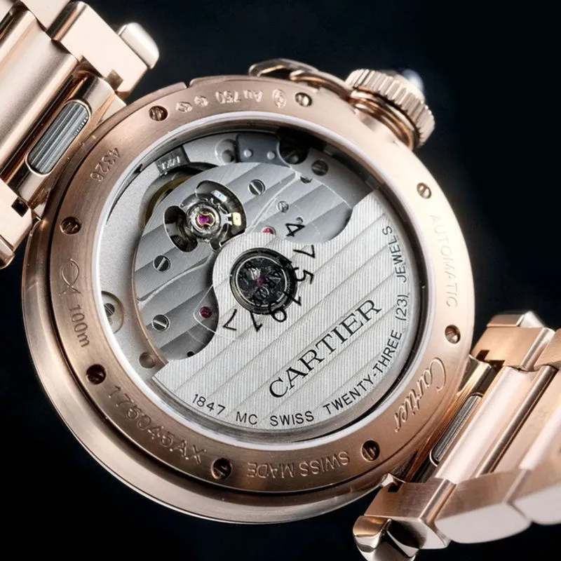 Cartiertop-tiersuper watch Pasha series ladies full automatic movement white face rose gold watch clasp picture