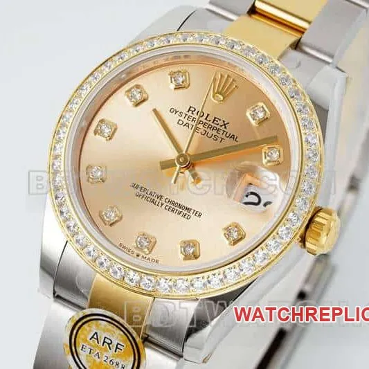 ARF FactoryRolex log top-tier gold plate diamond bezel31mm gold three-lattice chain link 278383front live photo