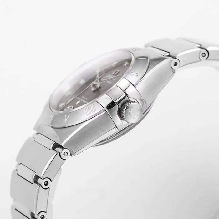 top-tier watch Omega women's black dial constellation series steel bracelet watch front view