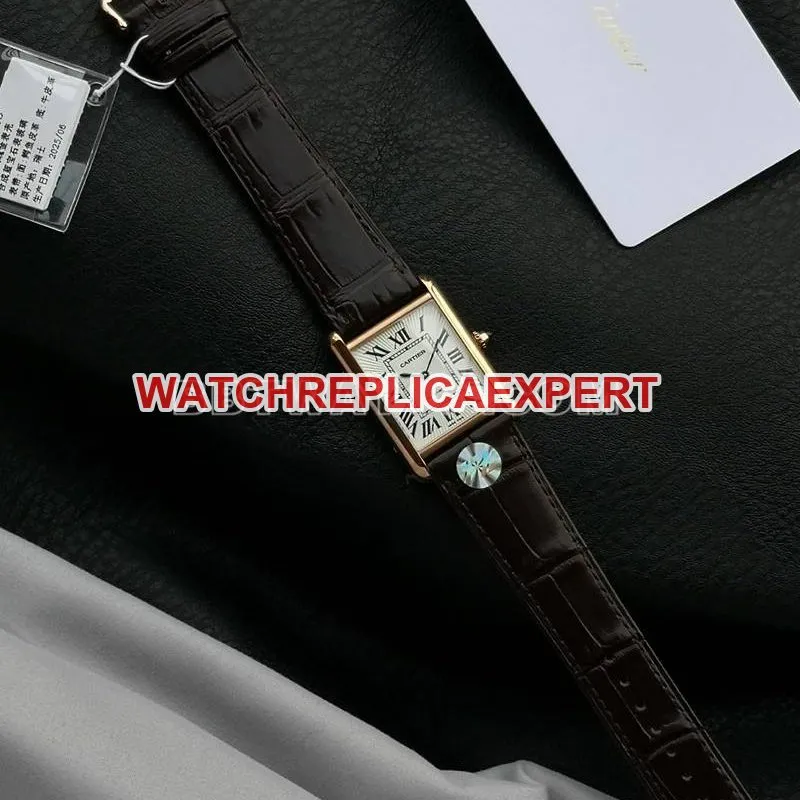 Cartier1:1replica watch F1 factory tank white dialrose gold case 2899MCmovementleather strap model front live photo