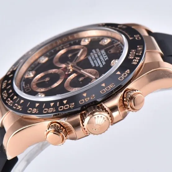 C factory DaytonaRolex1:1replica watch black dialrose gold rubber model m116515ln-0057front live photo