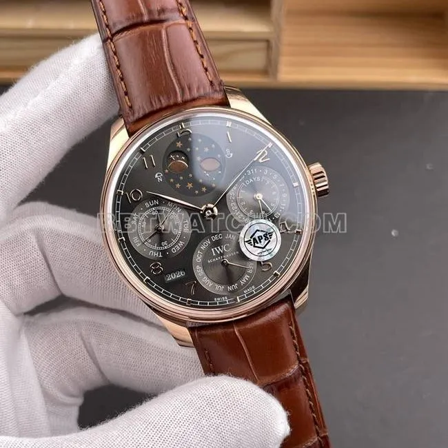 collectible watch Portugal APS factory IWC perpetual calendar gray plate rose goldside live photo