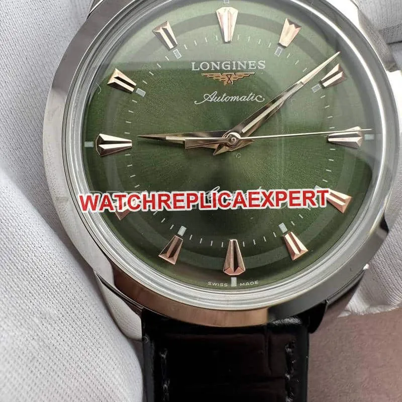 AF FactoryLongines Concas 1:1top-tier replicagreen dialleather strap model front live photo
