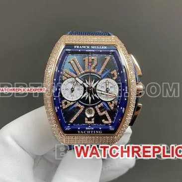 ABF factory Frank Muller 1:1replica watch V45blue dial gold diamond case leather braceletfront live photo
