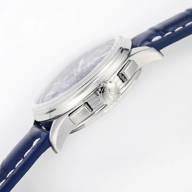 GF Factorytop-tier watch new century men's blue dial blue belt Puya B01chronograph mechanical leather strap watch front view