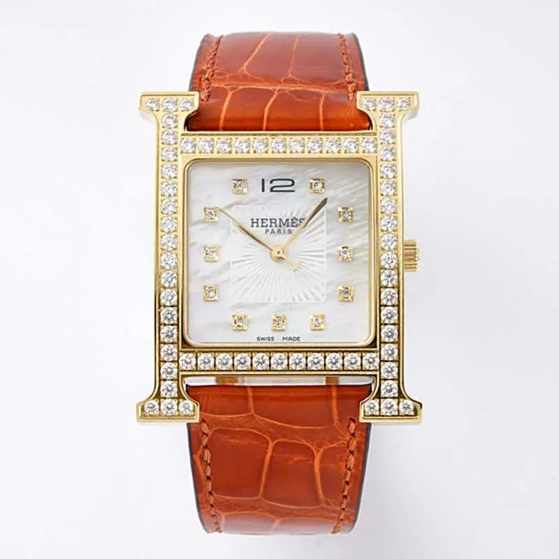 Hermès top-tier watch HeureH three-hand series ladies quartz white dial watch side view