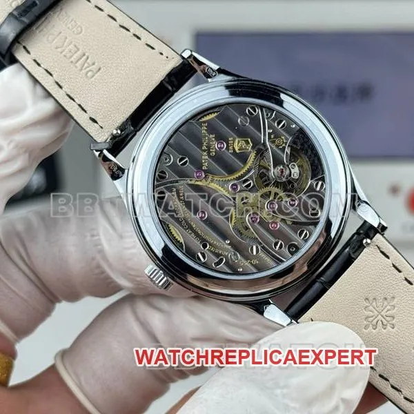 Patek Philippe1:1replica watch SDF factory classic black dial nail pattern ring 39mmleather strap model side live photo
