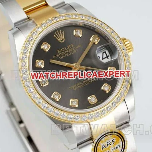 ARF FactoryRolex log top-tier dark gray plate diamond bezel31mm gold three-lattice chain link 278383side live photo
