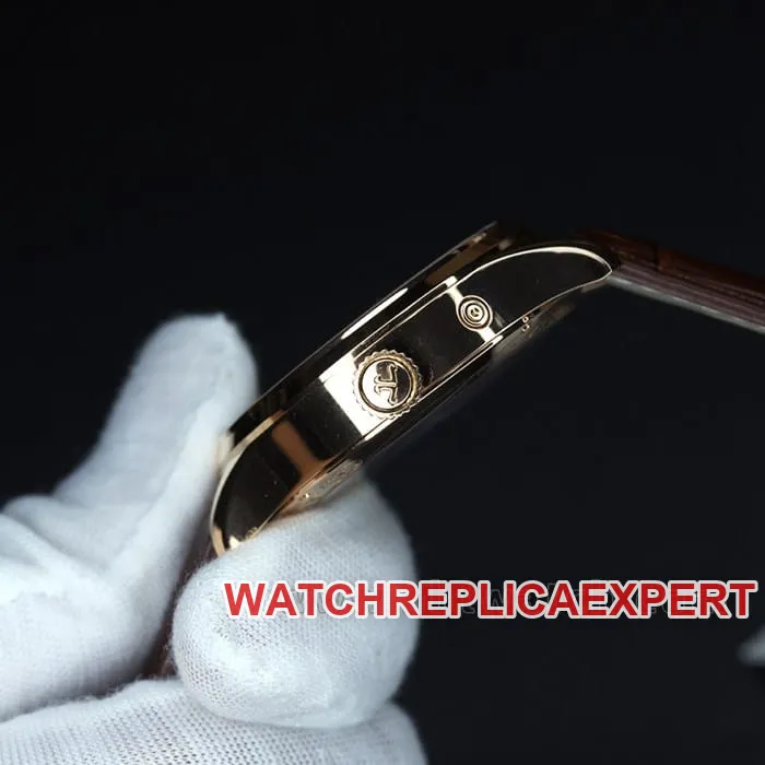 zf factory Jaeger-LeCoultretop-tier watch geography master world time men's white dial brown belt multifunctional automatic movementleather strap watch side view