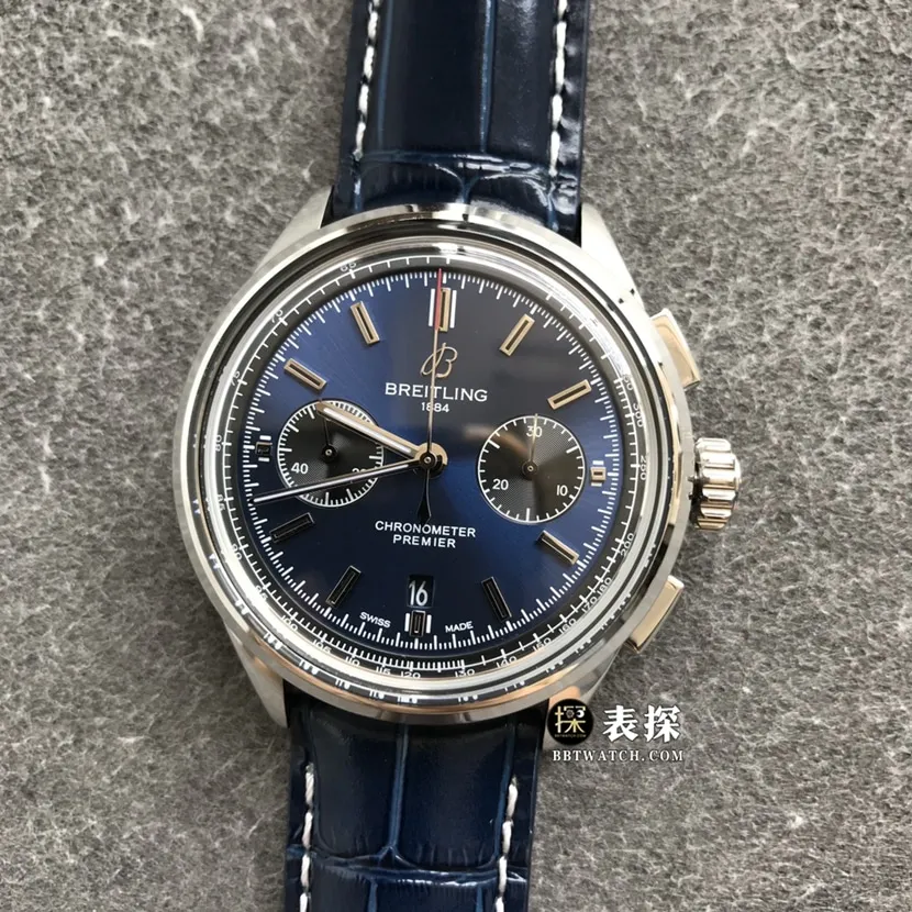 Breitling B01chronograph1:1top-tier watch men's dark blue dialleather strap model pictures and prices side live photo