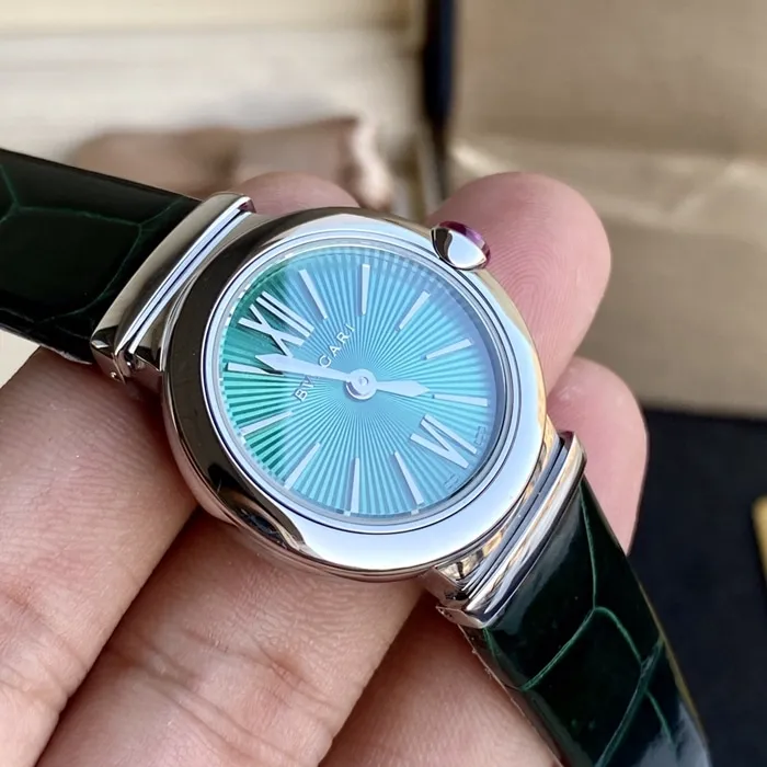 top-tier watch Bvlgari women's blue dial green strap LVCEA series quartzleather strap watch bracelet picture