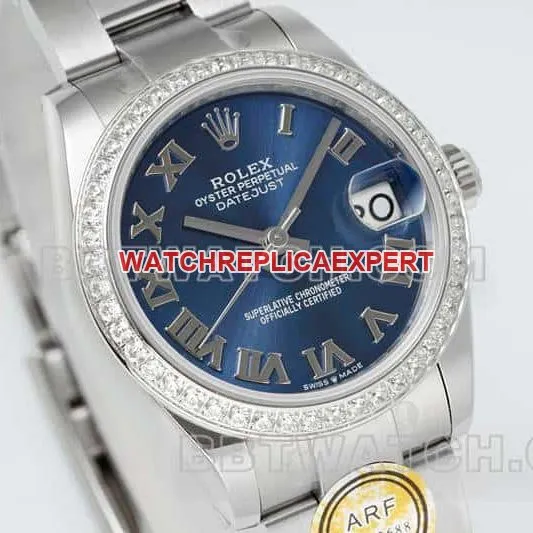 ARF FactoryRolex log top-tier replicablue dialdiamond bezel Roman numerals 31mm three grid link 278384side live photo