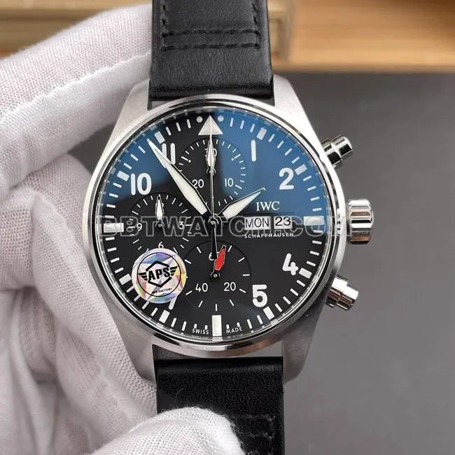 watch APS factory pilot IWC black dialchronograph leather bracelet wear live photos
