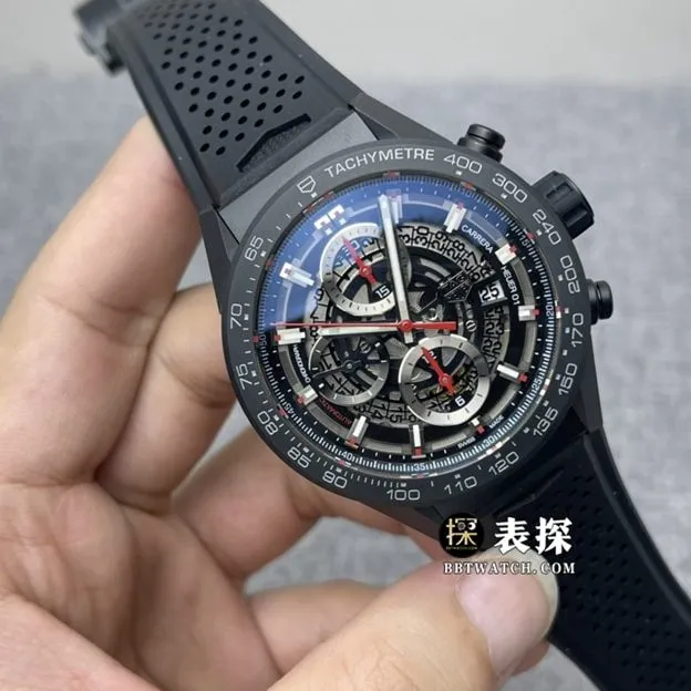 XF factory TAG Heuer Carrera top-tier watch men's black hollow plate rubber model pictures and prices side live photo