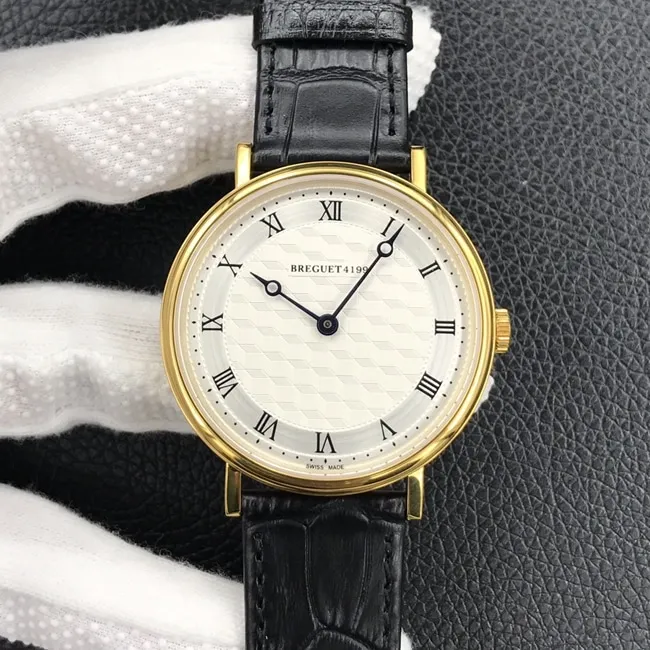 top-tier watch Breguet men's white dial black belt classic series automatic movementleather strap watch clasp picture