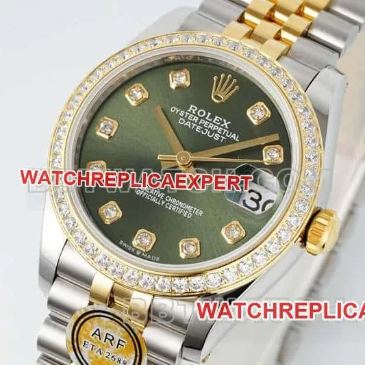 ARF FactoryRolex log top-tier replicagreen dialdiamond bezel31mm intergold five-lattice chain link 278383side live photo