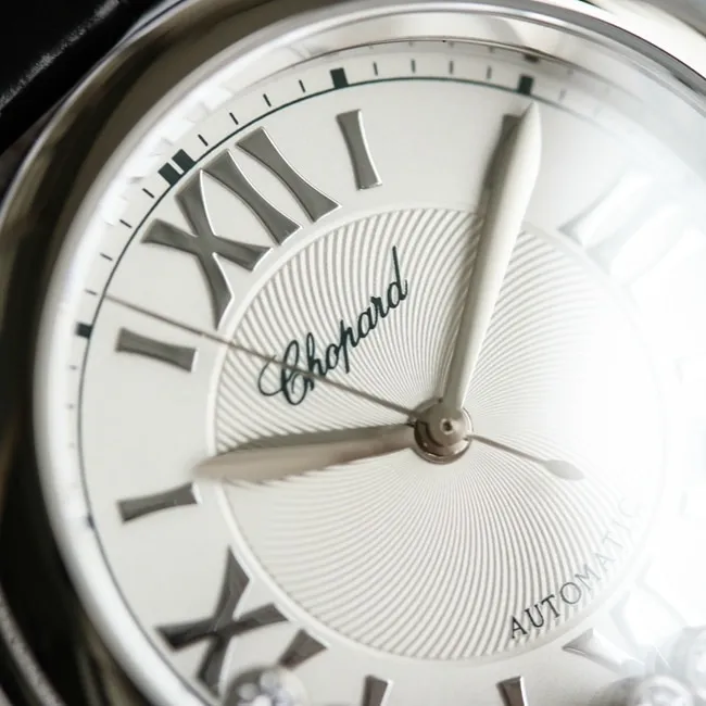 top-tier watch Chopard women's white dial black belt happy diamond HAPPY DIAMONDS series leather strap mechanical watch clasp picture
