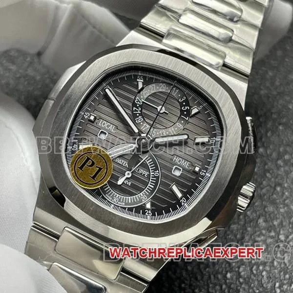 Patek Philippe collectible Watches Sport Elegant Gray Plate Mechanical Steel Strap Model 5990 Back Actual Picture
