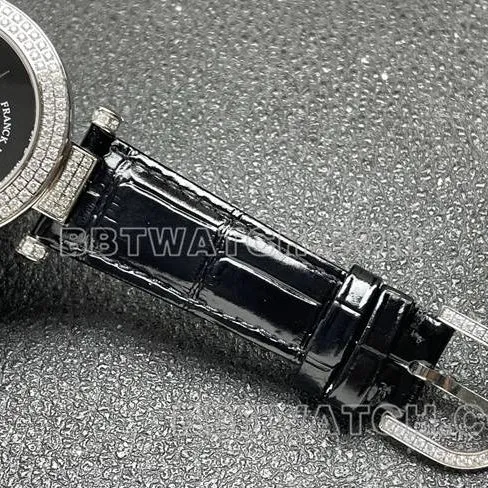 1:1replica watch frank Muller quartzABF factory black dialdiamond bezel black leather braceletside live photo