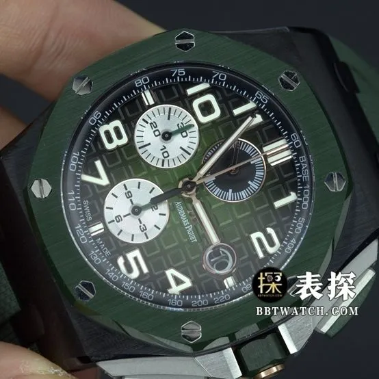 APF factory Audemars PiguetRoyal Oak offshore type 264051:1top-tier watch men's color ceramicgreen dial rubber model pictures and prices braceletlive photos