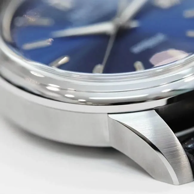 top-tier watch IWC men's blue dial black belt automatic movementleather strap watch detail shots