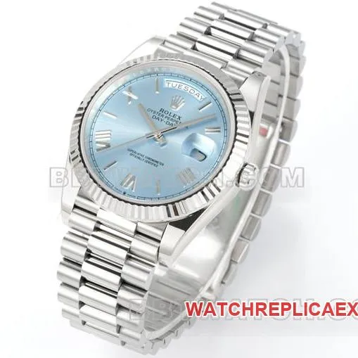 1:1replica watch PPM factory RolexDay-Date mechanical ice blue dial Roman numerals side live photo