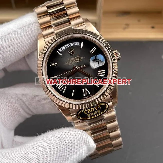 collectible watch CBD factory Day-DateRolex3255 mechanical rose gold smoked black dialbraceletlive photos