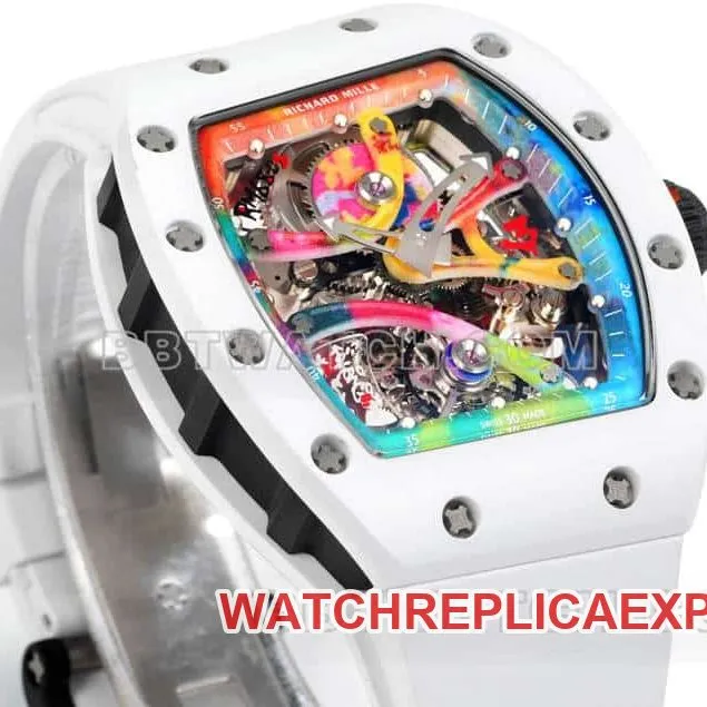 Richard Mille men's 1:1super graffiti tourbillon white rubber RM 68-01caseback live photo
