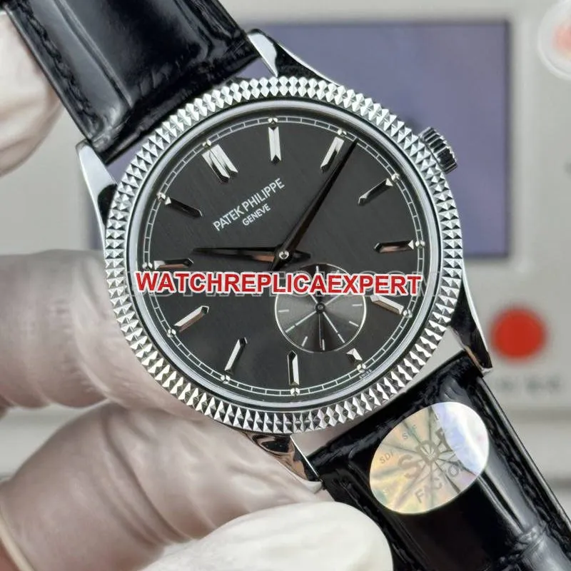 Patek Philippe1:1replica watch SDF factory classic black dial nail pattern ring 39mmleather strap model side live photo