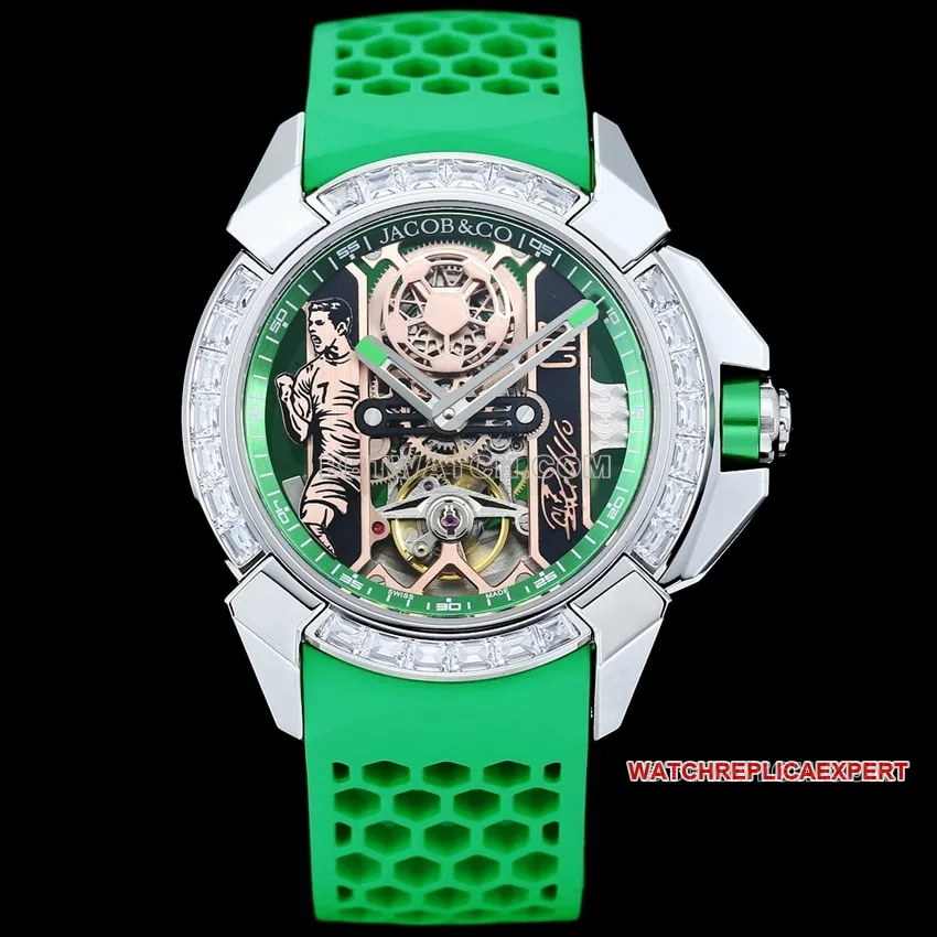 TW factory Czech Leopard C Ronaldo CR7 jointly customized diamond bezel green rubber style side live photo