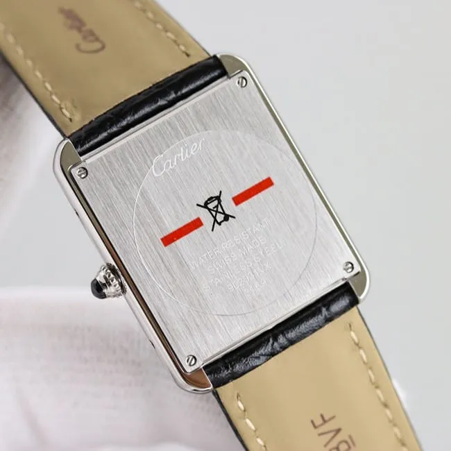 3WF factory Cartiertop-tier watch tank series couple ladies white dial black belt quartzleather strap front view