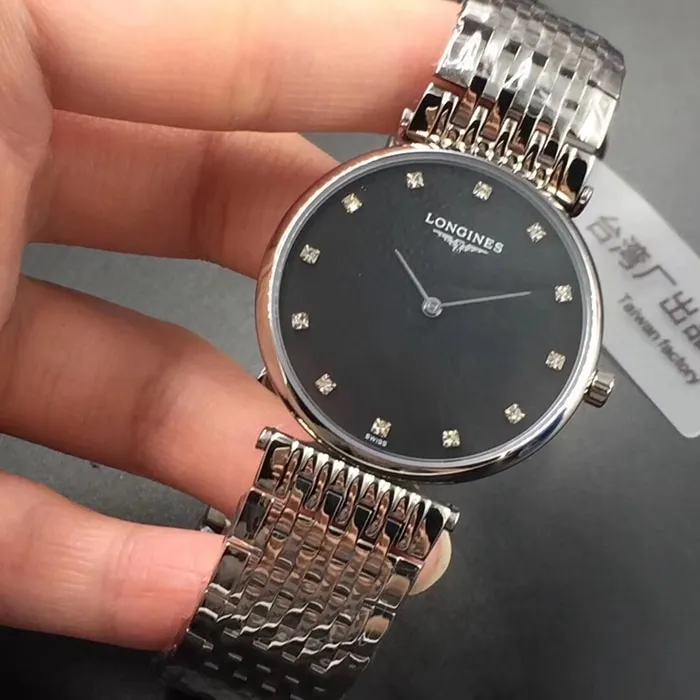 Top-tier watch Longines boutique couple watch black dialsteel bracelet ultra-thin Jialan series watch back cover picture