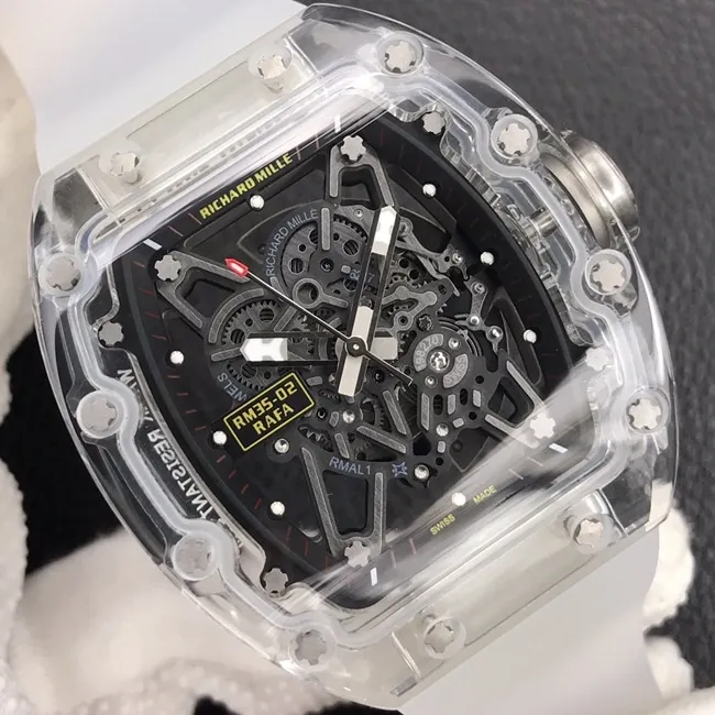 top-tier watch Richard MilleRM055 glass transparent series men's black dialrubber strap watch side view