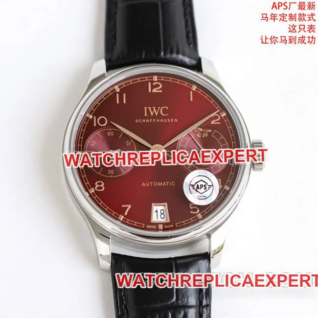 collectible watch Portugal APS factory IWC red plate leather braceletside live photo