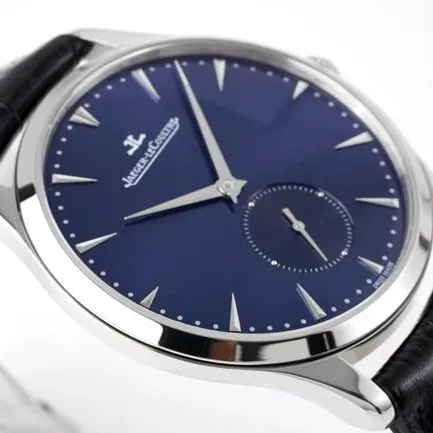 ZF Factory Jaeger-LeCoultre Top High-Quality Watch Men's Blue Dial Blue Strap Quartz Master Series Ultra-Thin Small Seconds Leather Strap Watch Side View