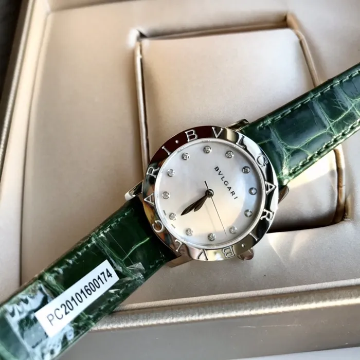 top-tier watch Bvlgari women's white dial automatic movementleather strap watch back cover picture
