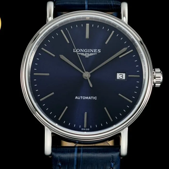 Top collectible watches Longines Men's Blue Plate Blue Strap CURLY Series Belt Watch Side View